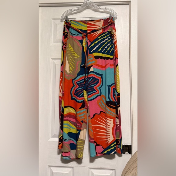 Mesmerize Pants - Vibrant Multi-Color Abstract Print with Hight Slit Wide-Leg Pants